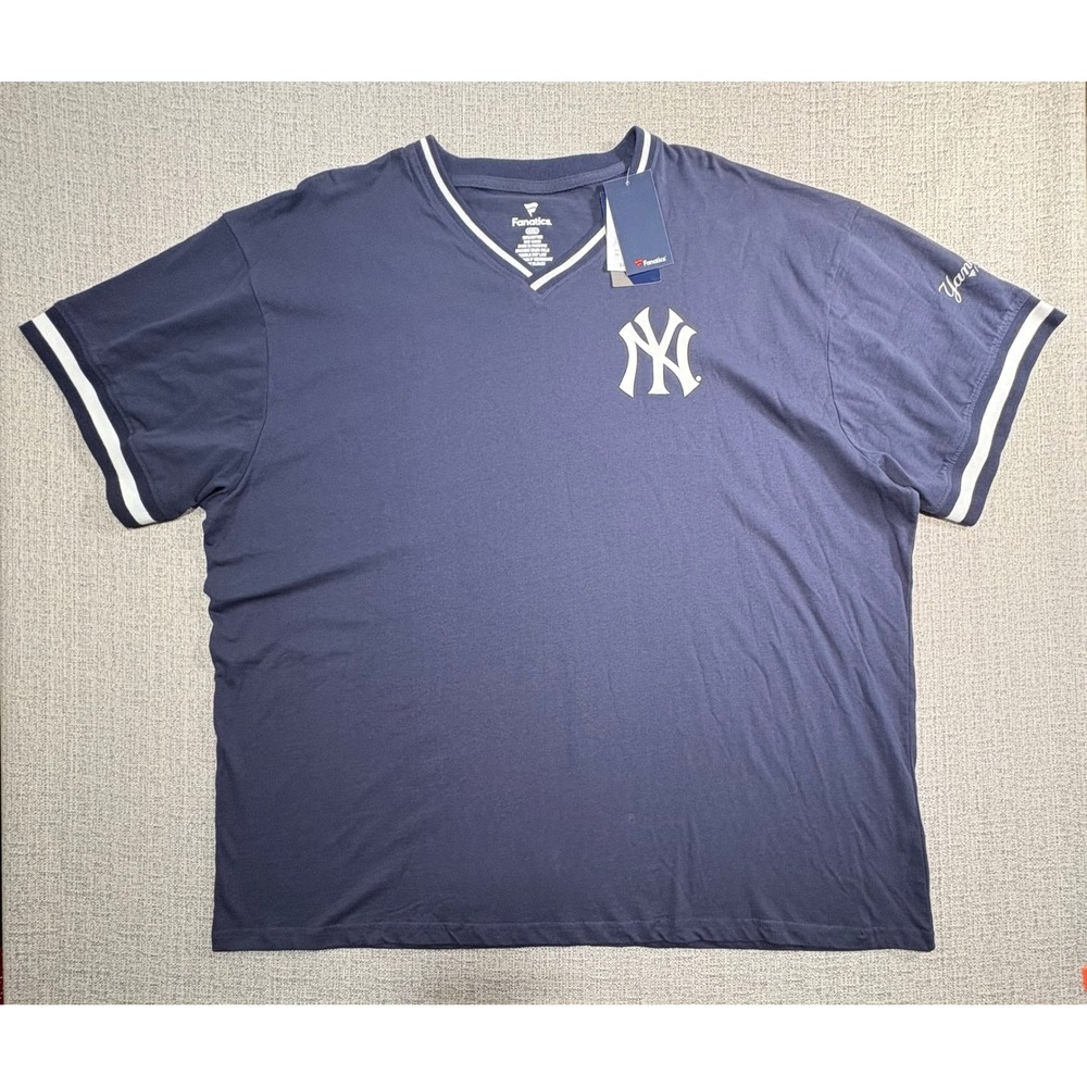 Fanatics New York Yankees Mens 4XL Navy Blue V-Neck T-Shirt MLB Cotton NWT